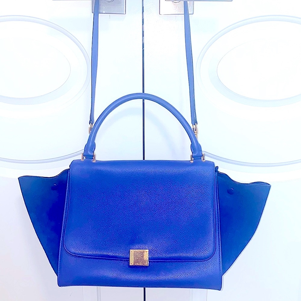 CELINE - Trapeze Large Blue Drummed Leather Bag